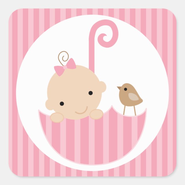 Pink Baby in Umbrella Quadratischer Aufkleber (Vorderseite)