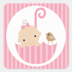 Pink Baby in Umbrella Quadratischer Aufkleber