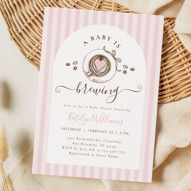 Pink Baby Is Brewing Coffee Baby Shower Invitation Einladung (Von Creator hochgeladen)