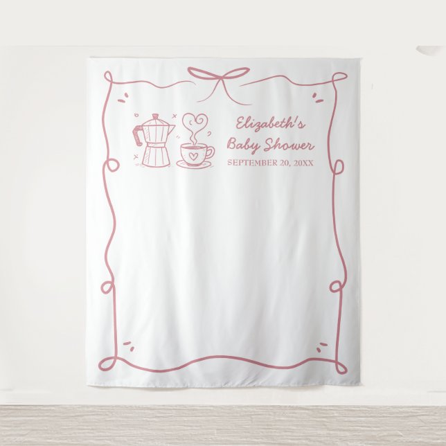 Pink Baby Is Brewing Coffee Baby Shower Wandteppich (Vorderseite)