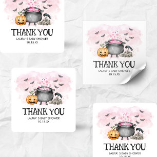 Pink Baby is Brewing Halloween-Baby-Party Quadratischer Aufkleber