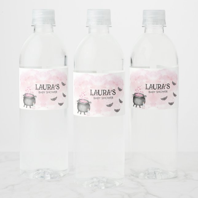 Pink Baby is Brewing Halloween Baby Shower Wasserflaschenetikett (Flaschen)