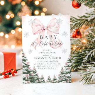 Pink Baby It's Cold Outside Bow Girl Baby Shower Einladung