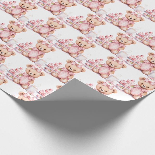 Pink Baby Kleinkind Teddy Bear Geschenkpapier (Ecke)
