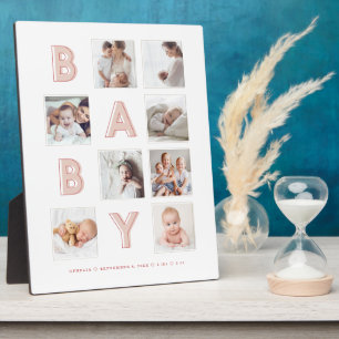 Pink Baby Letters Newborn Baby Foto Grid Collage Fotoplatte
