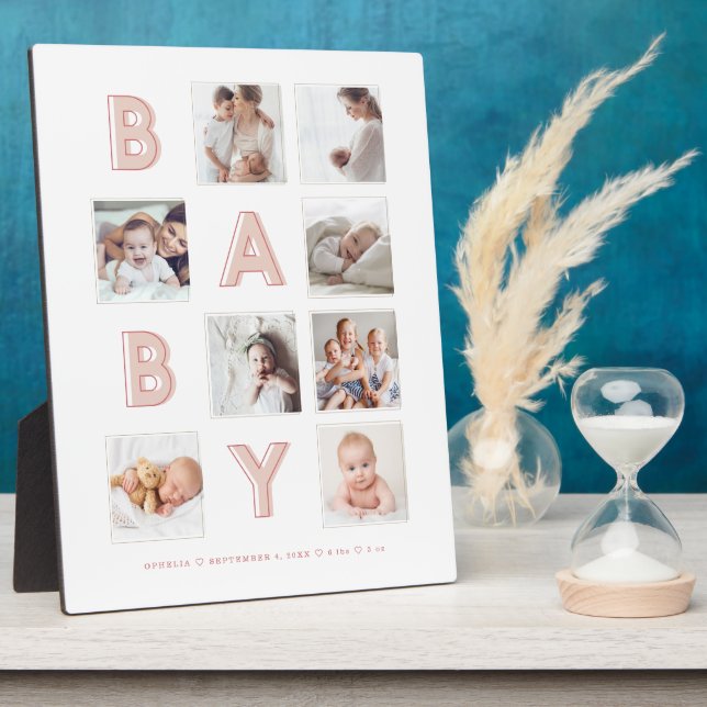 Pink Baby Letters Newborn Baby Foto Grid Collage Fotoplatte (Seite)