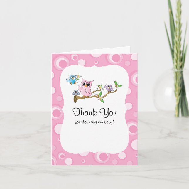 Pink Baby Owl Baby Dusche Danke (Vorderseite)