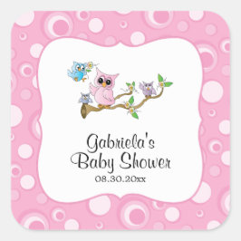 Pink Baby Owl Baby Dusche Thema Quadratischer Aufkleber