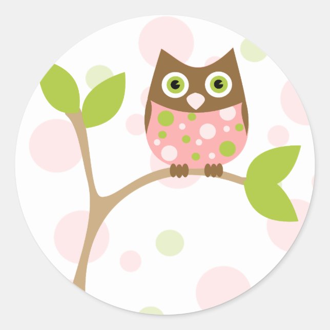 Pink Baby Owl Runder Aufkleber (Vorderseite)
