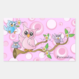 *Pink Baby Owl | Thema Dusche Rechteckiger Aufkleber