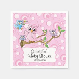 Pink Baby Owls auf einem Zweig Serviette
