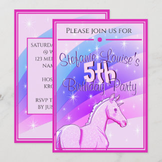 Pink Baby Palomino Unicorn Geburtstag (Regenbogen) Einladung