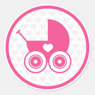 Pink Baby Pram Symbol Runder Aufkleber