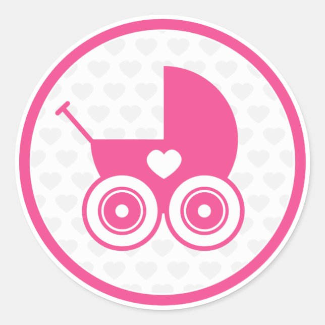 Pink Baby Pram Symbol Runder Aufkleber (Vorderseite)