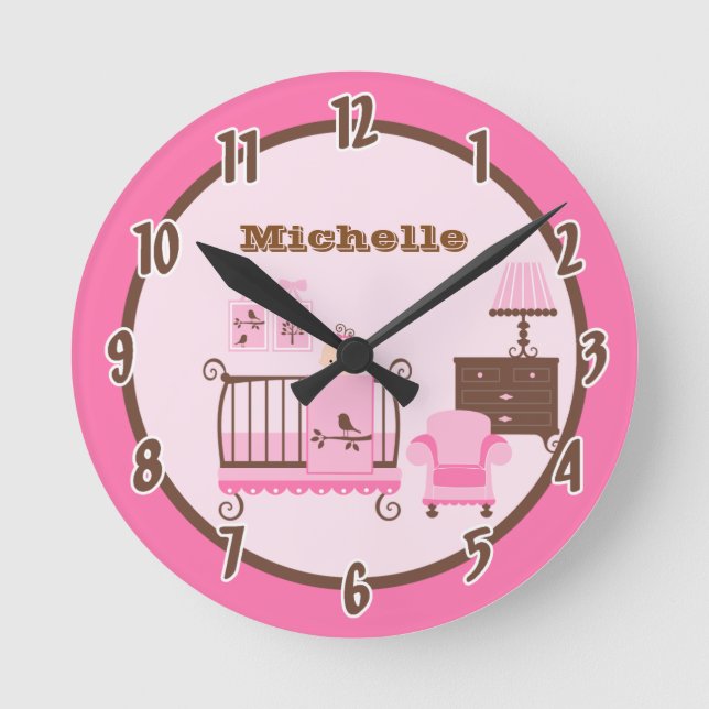 Pink Baby Room Personalisiert Clock Runde Wanduhr (Vorderseite)
