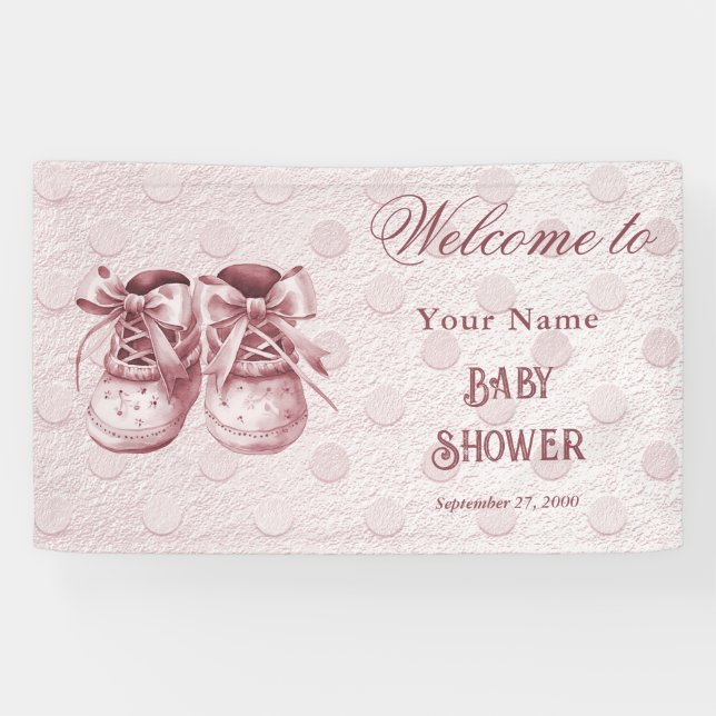 Pink Baby Shoes Baby Dusche Empfang Banner (Horizontal)
