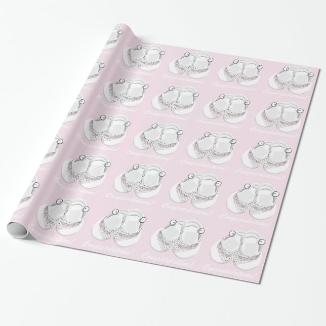 Pink Baby Shoes Babydusche Wrapping Paper Geschenkpapier (Ungerollt)