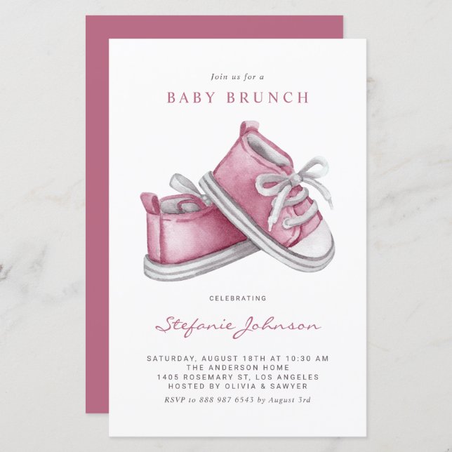 Pink Baby Shoes Es ist eine Girl Baby Brunch Einla (Vorne/Hinten)