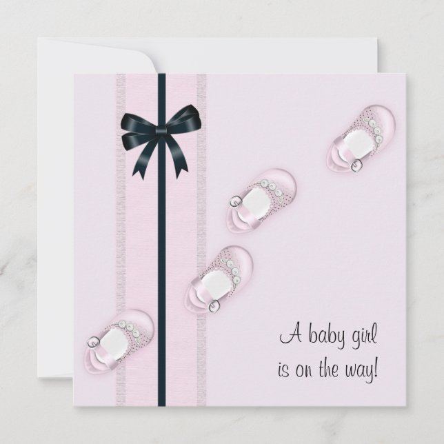 Pink Baby Shoes Girl Baby Shower Einladung (Vorderseite)