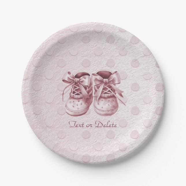 Pink Baby Shoes Papierplatte Pappteller (Vorderseite)