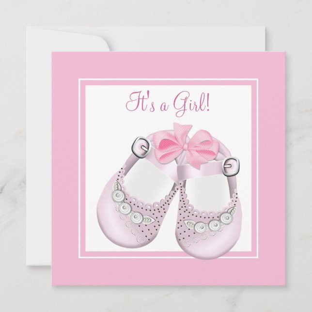 Pink Baby Shoes Pink Baby Girl Dusche Einladung (Vorderseite)