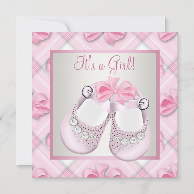 Pink Baby Shoes Pink Baby Girl Dusche Einladung (Vorderseite)