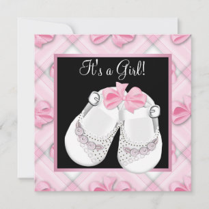 Pink Baby Shoes Pink Black Baby Girl Dusche Einladung
