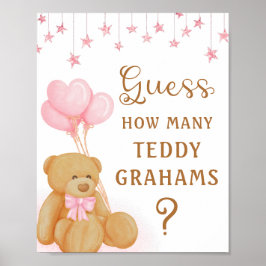 Pink Baby Shoessing Game Sign Teddy Bear Poster