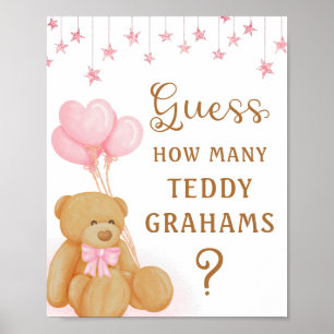 Pink Baby Shoessing Game Sign Teddy Bear Poster