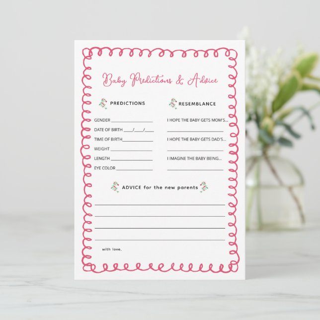 Pink Baby Shower Baby Predication and Addon Cards Einladung (Stehend Vorderseite)