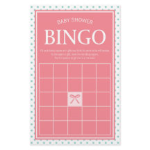 Pink Baby Shower Bingo Polka Dots and Ribbon