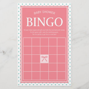Pink Baby Shower Bingo Polka Dots and Ribbon Briefpapier
