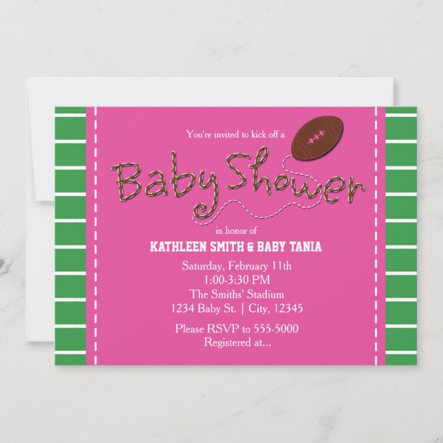 PINK BABY SHOWER FOOTBALL Sports Party Einladung (Vorderseite)