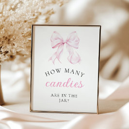 Pink Baby Shower How Many Bows Table Sign Poster