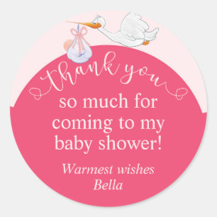 Pink Baby Shower Storch Danke Aufkleber