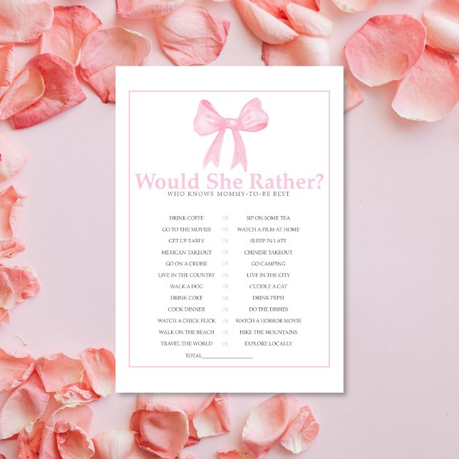 Pink Baby Shower Would She Rather Game – Printable Briefbogen (Von Creator hochgeladen)