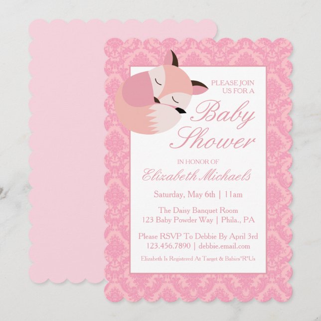 Pink Baby Showfox Einladung (Vorne/Hinten)
