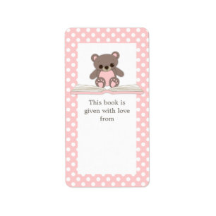 Pink Baby Teddy Bär auf Book Gift Buchzeichen Labe Adressaufkleber