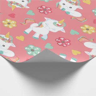 Pink Baby Unicorn Blume Herz Muster Geburtstag Geschenkpapier