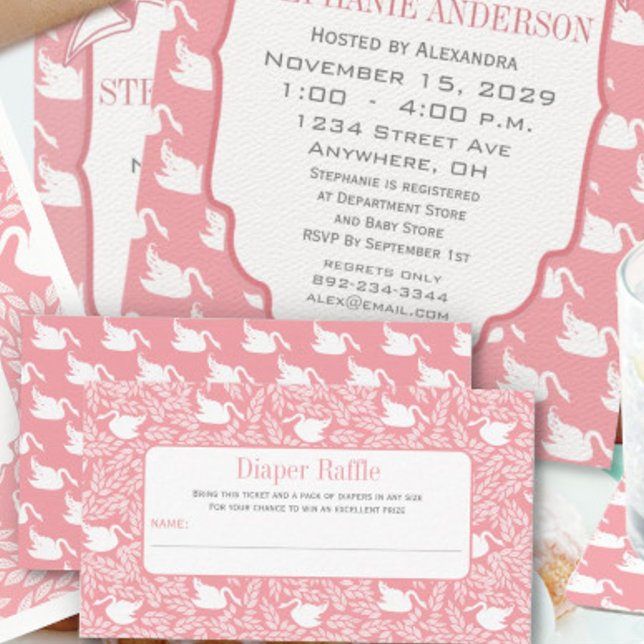 Pink Baby Vintag Swans Windelwindeln Begleitkarte (Von Creator hochgeladen)