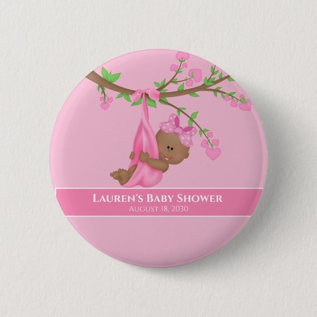 Pink-Babydusche der niedlichen Afroamerikanerin Button (Vorderseite)