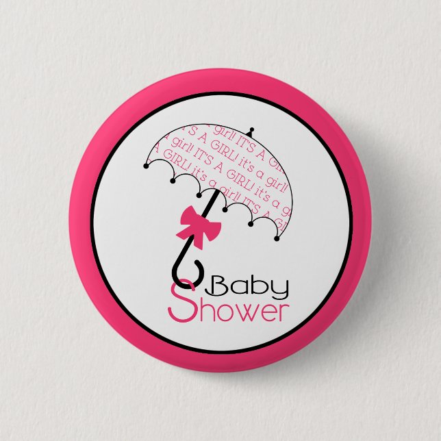 Pink-Babyparty-Knopf - Regenschirm Button (Vorderseite)