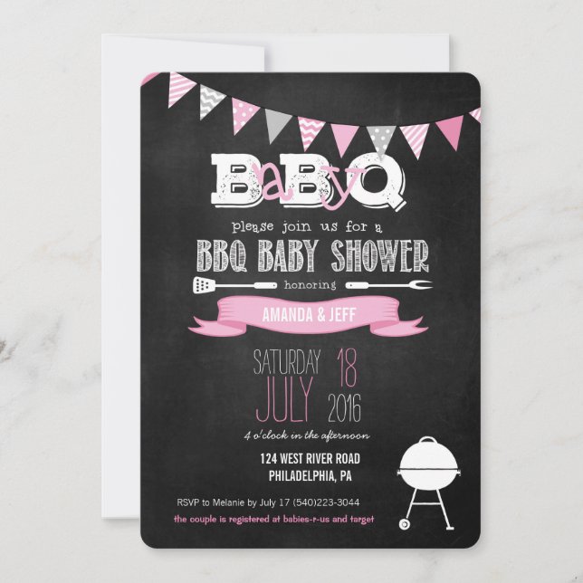 Pink BabyQ GRILLEN Babydusche Einladung (Vorderseite)