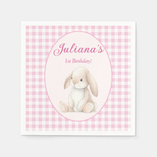 Pink Babys First Birthday Bunny Napkins Serviette