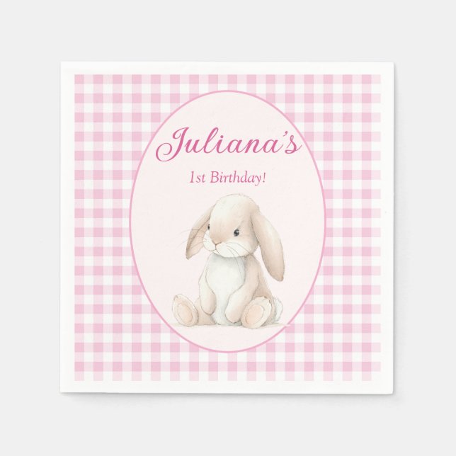 Pink Babys First Birthday Bunny Napkins Serviette (Vorderseite)