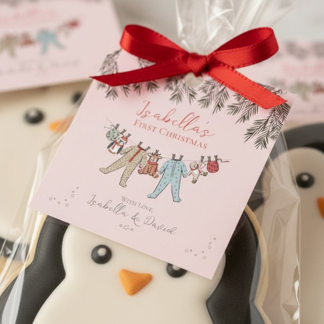Pink Baby's First Christmas Weihnachtsgeschenk Tag Geschenkanhänger (Cute Girly Baby It's Cold Winter Wonderland Baby's 1st Christmas Thank You Pink Favor Tags for Her)