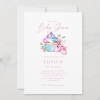 Pink Babyschuhe, Kuchen und Blume Babydusche