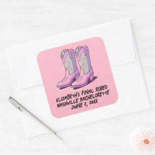 Pink Bachelorette Cowgirl Coquette Boots Quadratischer Aufkleber