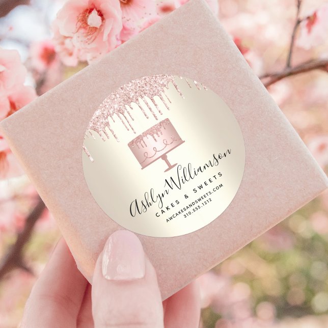 Pink Bäckerei Glitzer Tropfen Konditorei Koch Gold Runder Aufkleber (Von Creator hochgeladen)