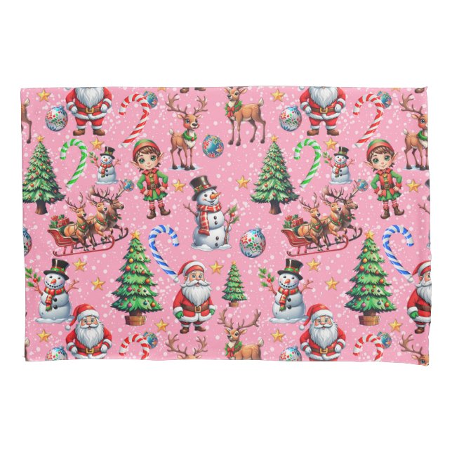 Pink Background Christmas Decorative Pattern Kissenbezug (Vorderseite)